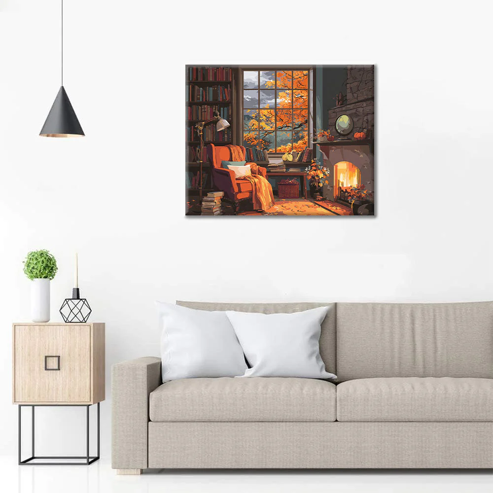 Autumn Fireplace Retreat - Paint by Numbers - Image 3