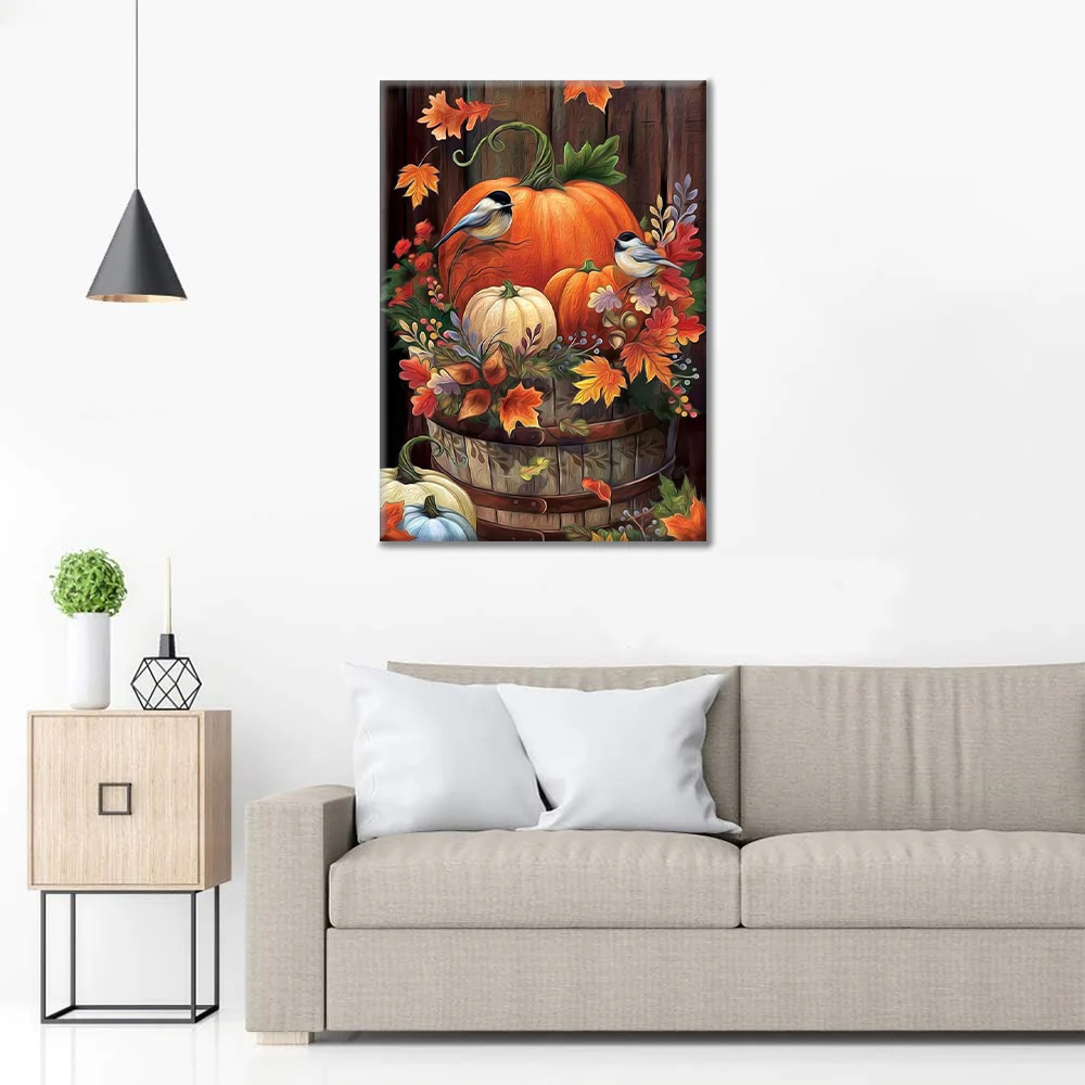 Autumn Pumpkin Bird Leaves - Paint by Numbers - Image 3