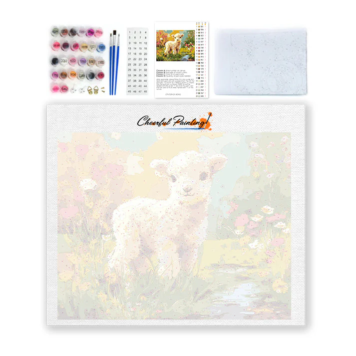 Flowers And Lamb - Paint by Numbers - Image 4